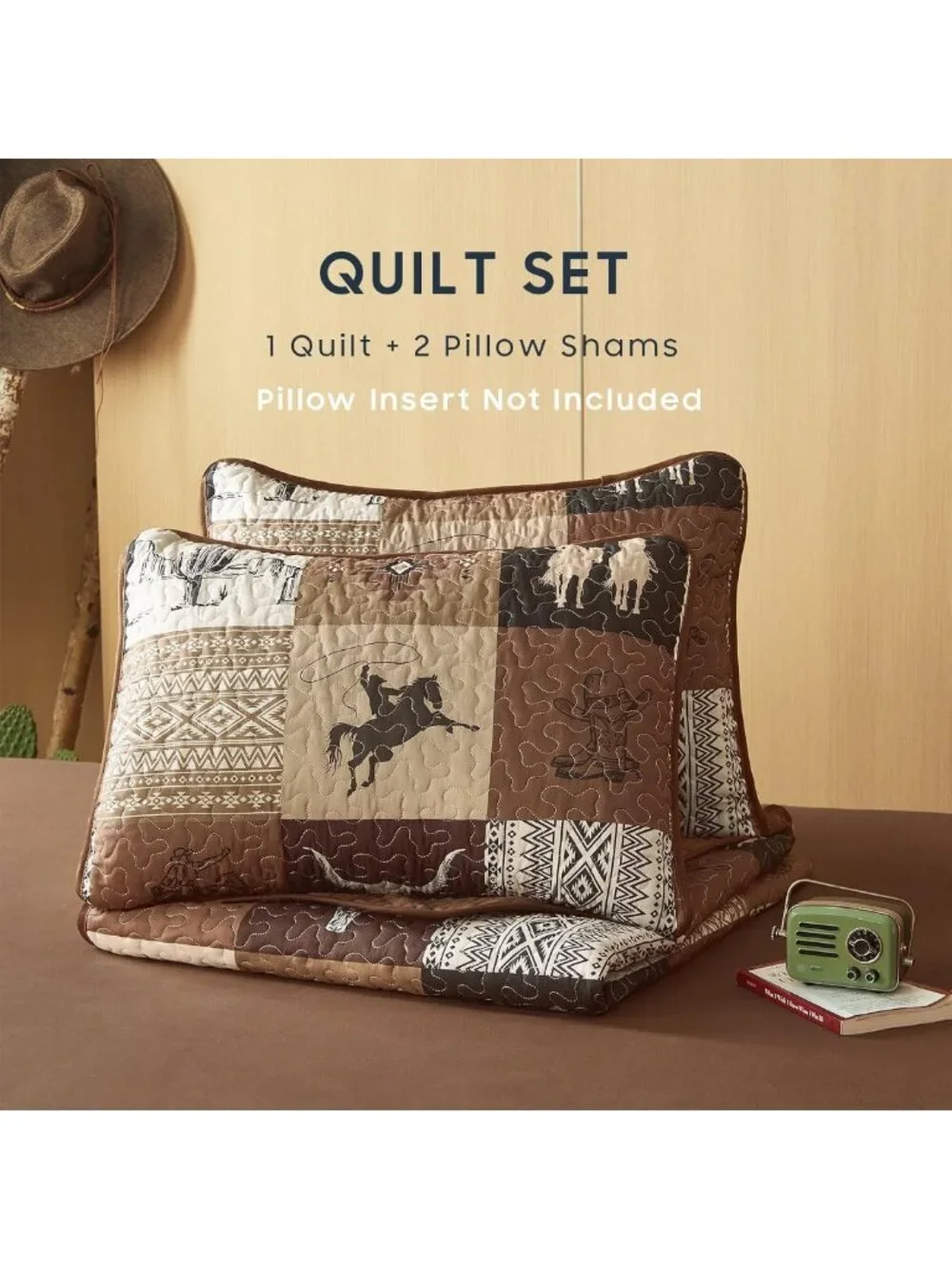 Southwestern Aztec Quilt Set - Rustic Cowboy Ranch Pattern, Reversible King
